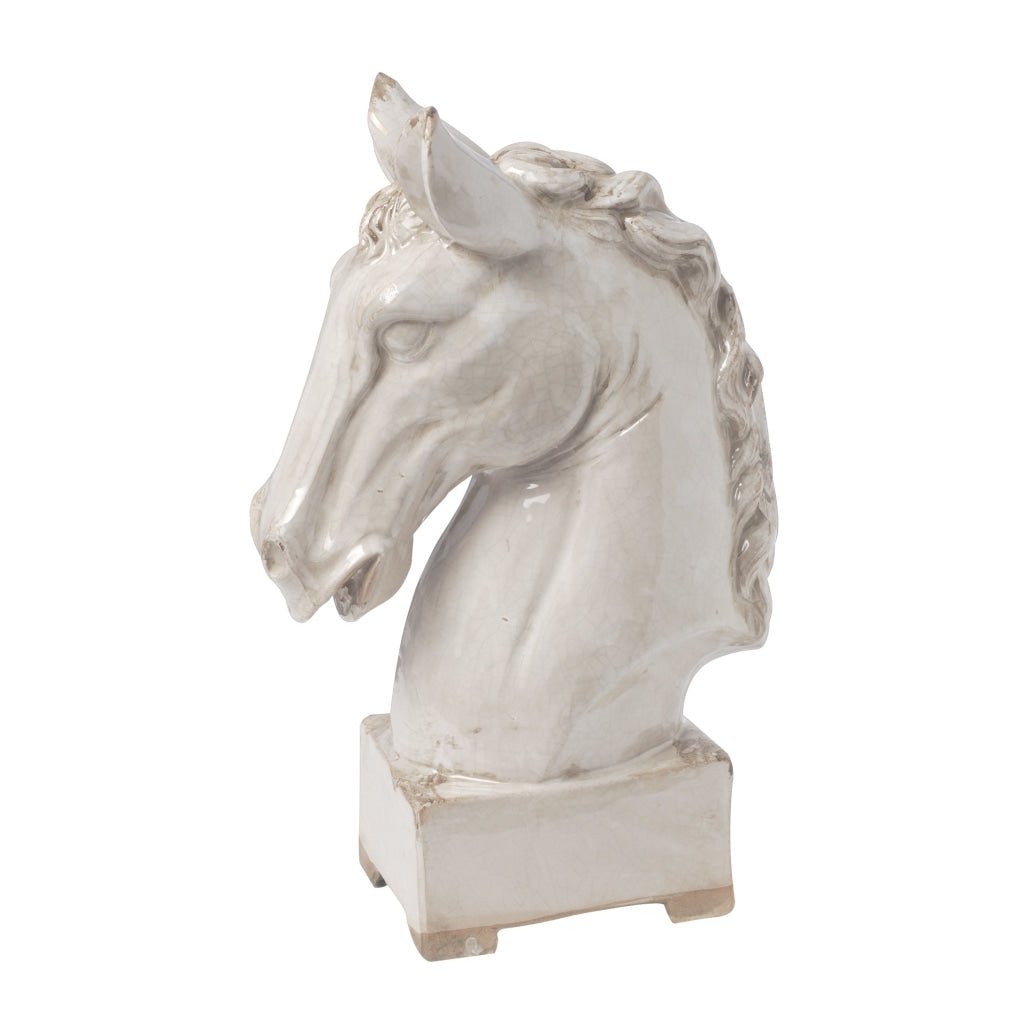 Large beige ceramic horse head sculpture