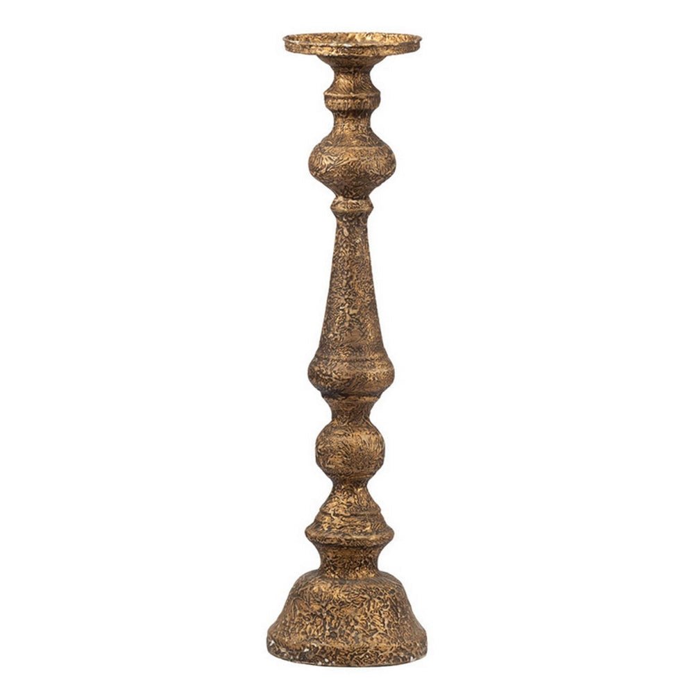 Antique brass bronze pillar candle holder with tray
